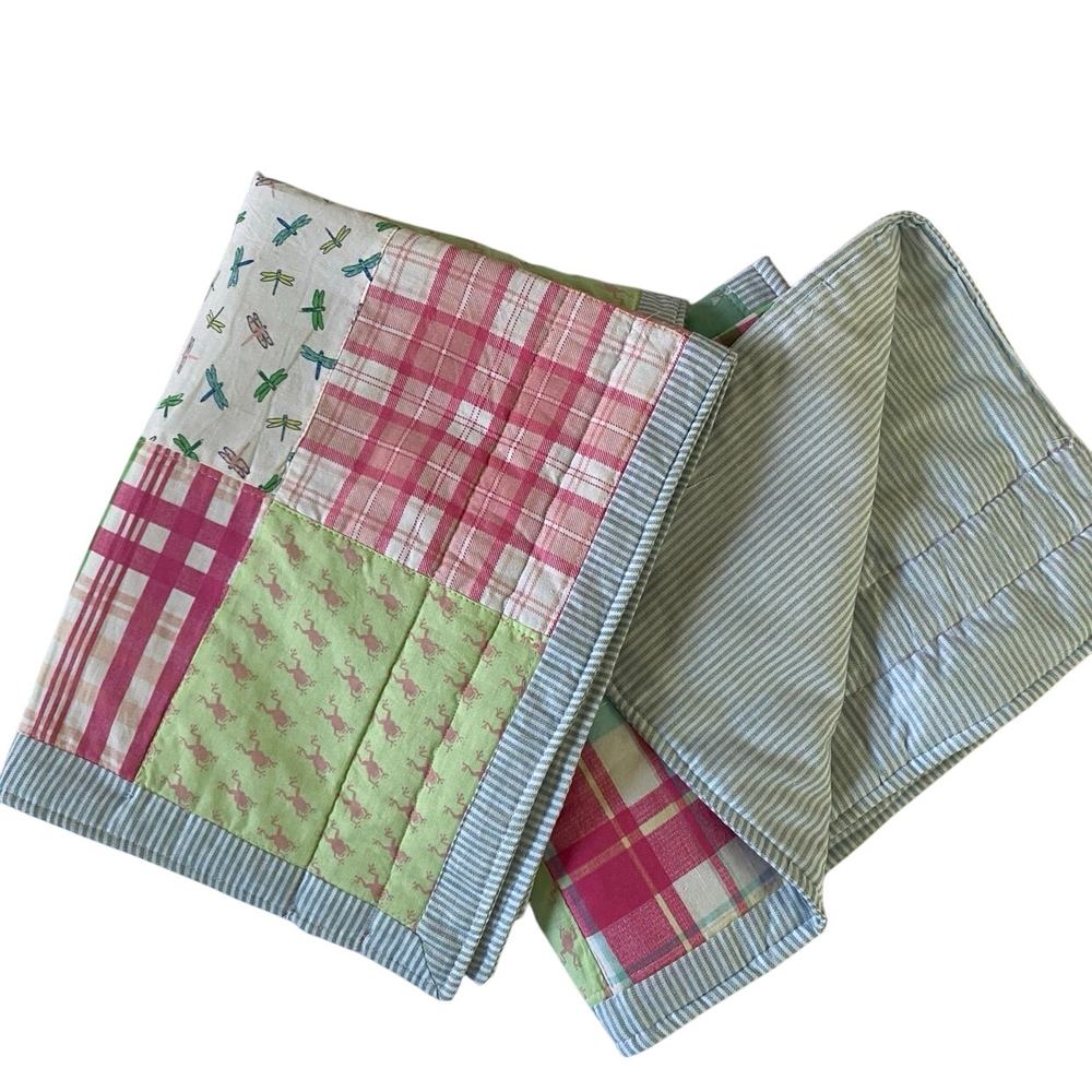 Tommy Hilfiger pink, Green Frog, Dragonfly, plaid, patchwork Set pillow shams‎
